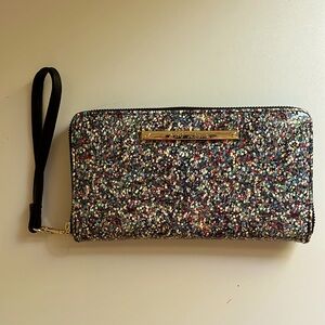 Betsy Johnston confetti clutch wristlet